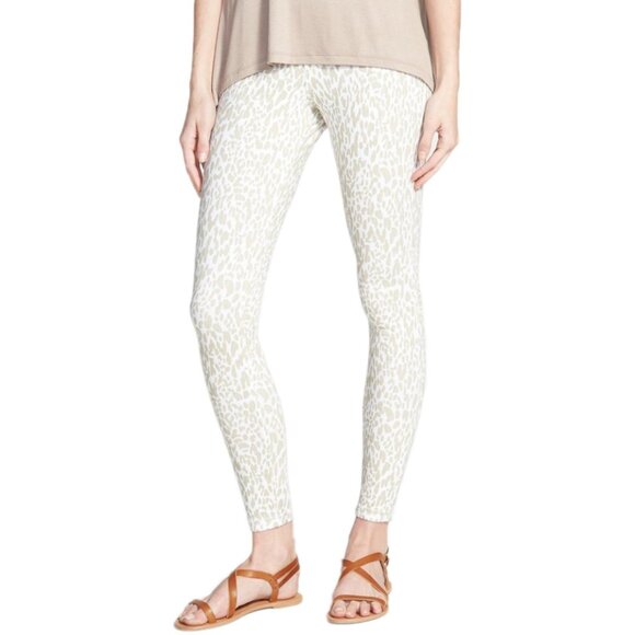 HUE Pants - Hue Tan White Animal Leopard Print Mid-Rise Back Pockets Stretch Jegging Large